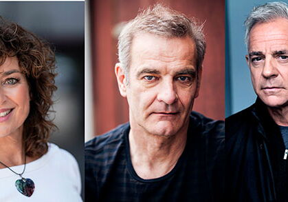 Porträts von drei Personen; eine Frau, zwei Männer.