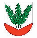 Wappen der Fahrenkrug Gemeinde, drei grüne Blätter, roter Halbkreis