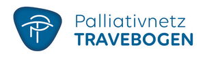 Blaues Logo des Palliativnetz Travebogen. Logo mit Palliativnetz Travebogen in Blau.