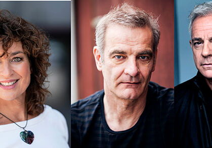 Porträts von drei Personen; eine Frau, zwei Männer.