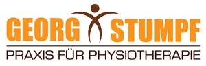 Logo Georg Stumpf Physiotherapie, orangene Schrift, Figur oben