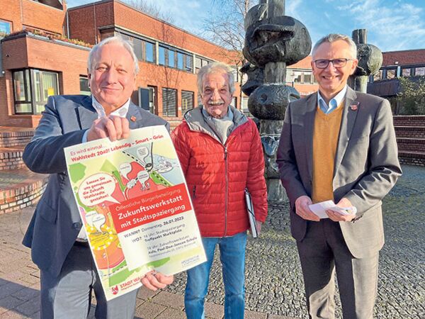 Bürgervorsteher Horst Kornelius, Wolfgang Lippke und Bürgermeister Matthias Bonse (v.li.) hoffen auf rege Beteiligung der Bürger an der Zukunftswerkstatt. Foto: ohe