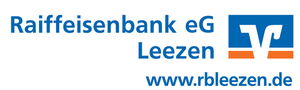 Logo der Raiffeisenbank Leezen in blau und orage Logo der Raiba Leezen Bank mit Schriftzug