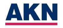 Logo der AKN GmbH in blauer Schrift mit rotem Unterstrich