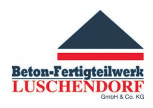 Logo Betonfertigteilwerk Luschendorf mit blauem Dach