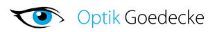 Logo von Optik Goedecke, Auge mit blauem Iris-Design