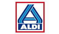 Aldi Logo in Blau mit rotem Rahmen