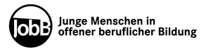Schwarzes Logo Job B, junge Menschen offene berufliche Bildung.