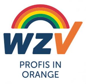Logo Wegezweckverband mit Regenbogen und Text.
