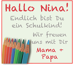 Anzeige zum Schulanfang mit farbigen Buntstiften.