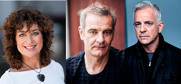 Porträts von drei Personen; eine Frau, zwei Männer.